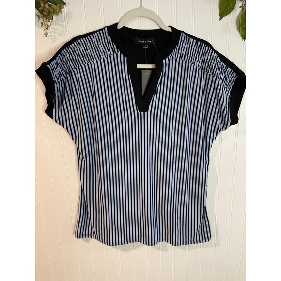 Adele & May Striped Black & White Short Sleeve Blouse Size L - Picture 4 of 10